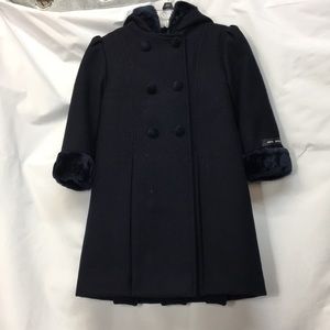 Stephanie Matthew’s Little Girl’s Size 4T Navy Hooded 100% Wool Coat NEW